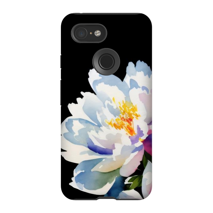 Pixel 3 StrongFit Watercolour painted peony flower on black - peony petals by Oana 