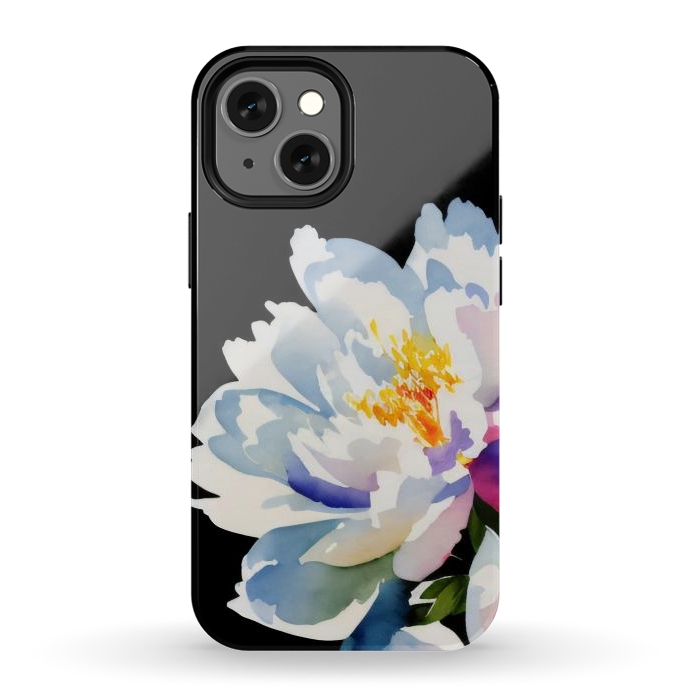 iPhone 12 mini StrongFit Watercolour painted peony flower on black - peony petals by Oana 