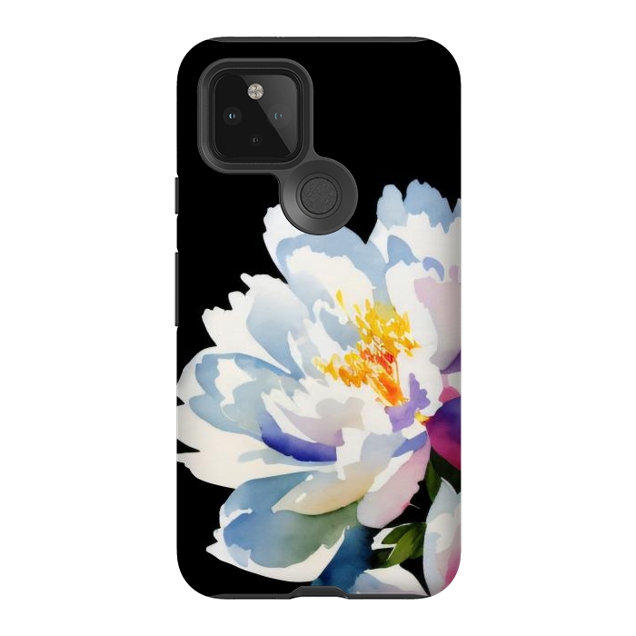 Pixel 5 StrongFit Watercolour painted peony flower on black - peony petals by Oana 