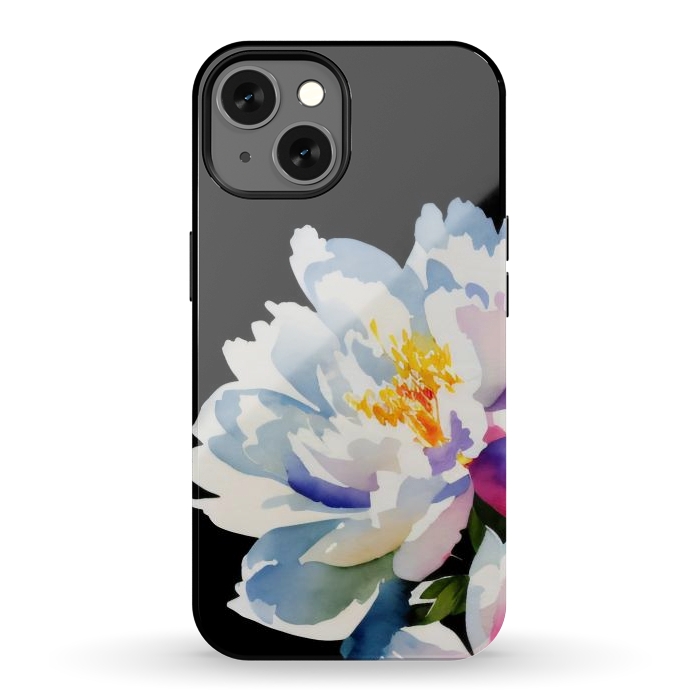 iPhone 13 StrongFit Watercolour painted peony flower on black - peony petals by Oana 