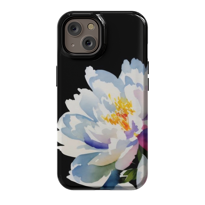 iPhone 14 StrongFit Watercolour painted peony flower on black - peony petals by Oana 