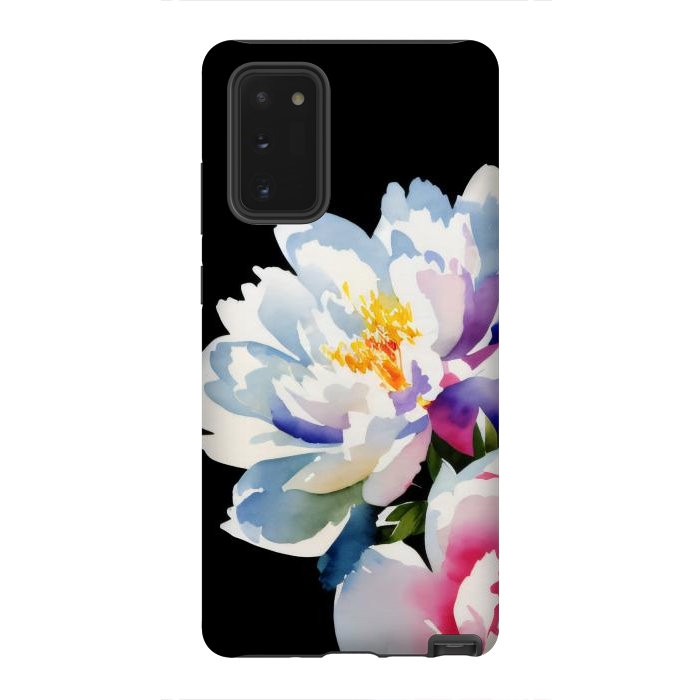 Galaxy Note 20 StrongFit Watercolour painted peony flower on black - peony petals by Oana 