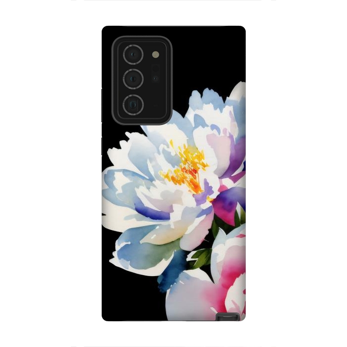 Galaxy Note 20 Ultra StrongFit Watercolour painted peony flower on black - peony petals by Oana 