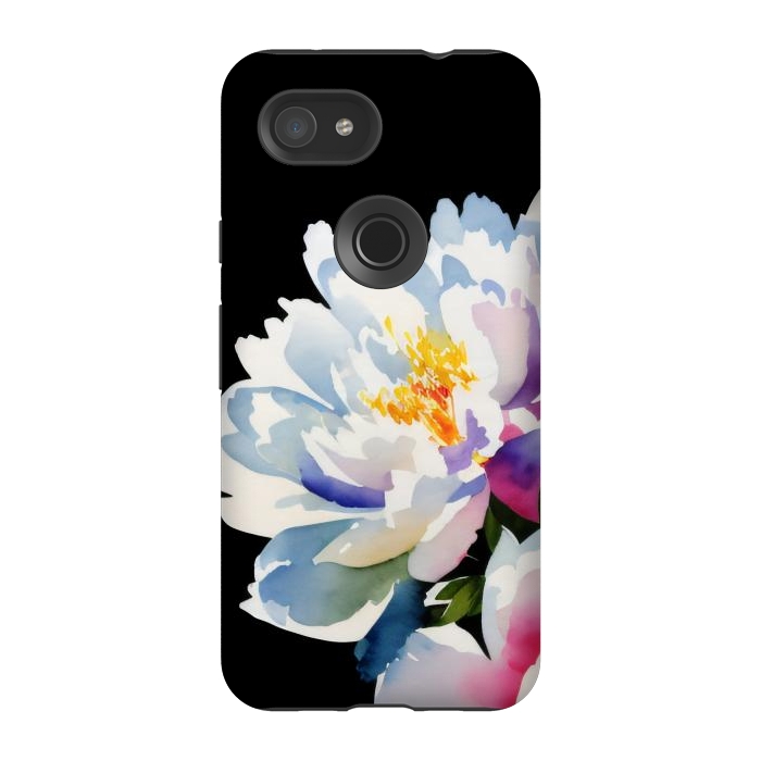 Pixel 3A StrongFit Watercolour painted peony flower on black - peony petals by Oana 