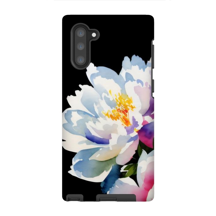 Galaxy Note 10 StrongFit Watercolour painted peony flower on black - peony petals by Oana 