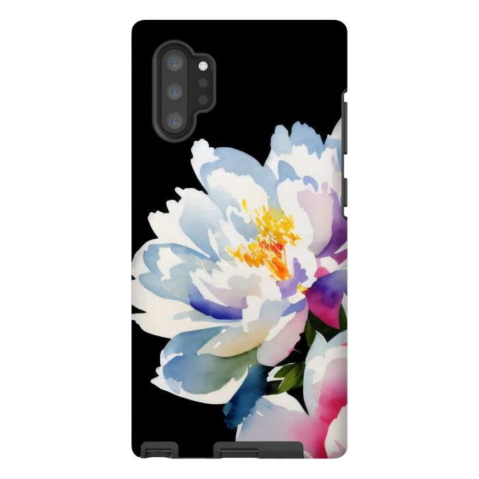 Galaxy Note 10 plus StrongFit Watercolour painted peony flower on black - peony petals by Oana 