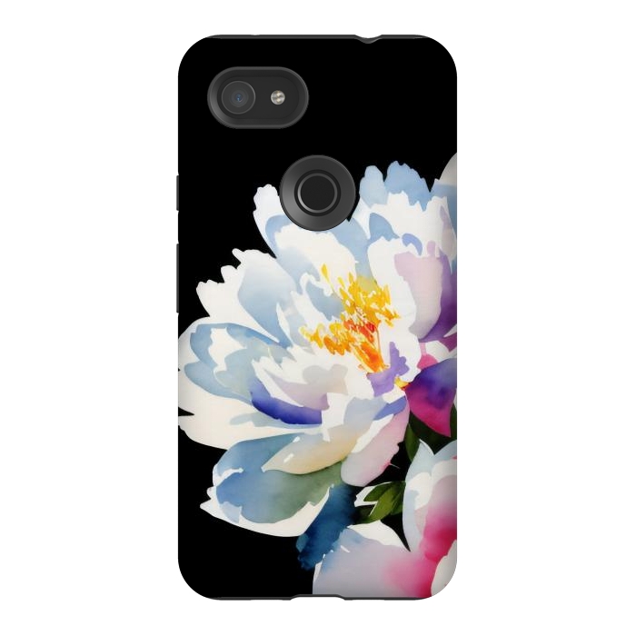 Pixel 3AXL StrongFit Watercolour painted peony flower on black - peony petals by Oana 