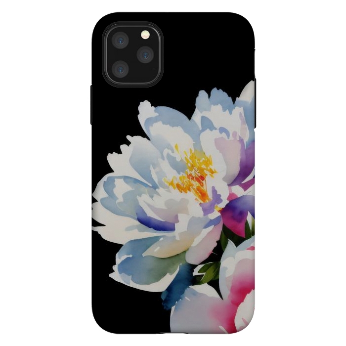 iPhone 11 Pro Max StrongFit Watercolour painted peony flower on black - peony petals by Oana 