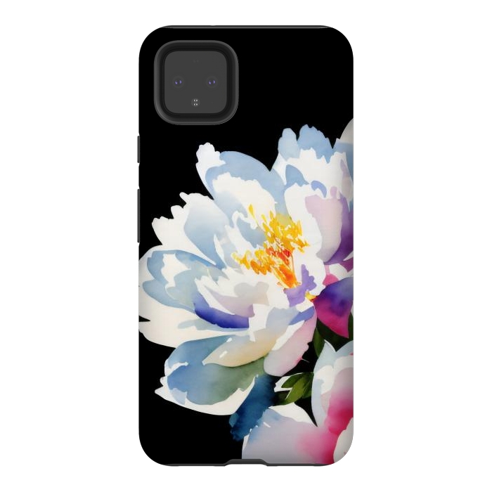 Pixel 4XL StrongFit Watercolour painted peony flower on black - peony petals by Oana 