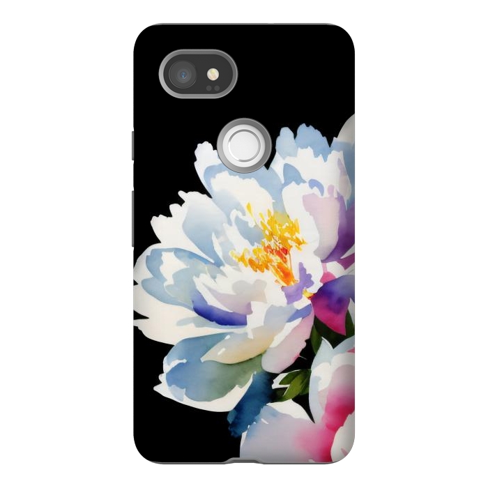 Pixel 2XL StrongFit Watercolour painted peony flower on black - peony petals by Oana 