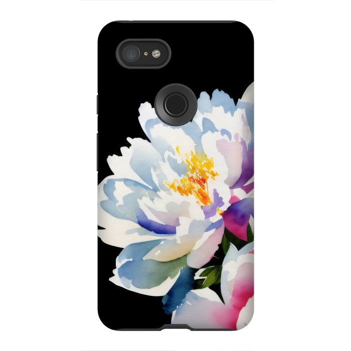 Pixel 3XL StrongFit Watercolour painted peony flower on black - peony petals by Oana 