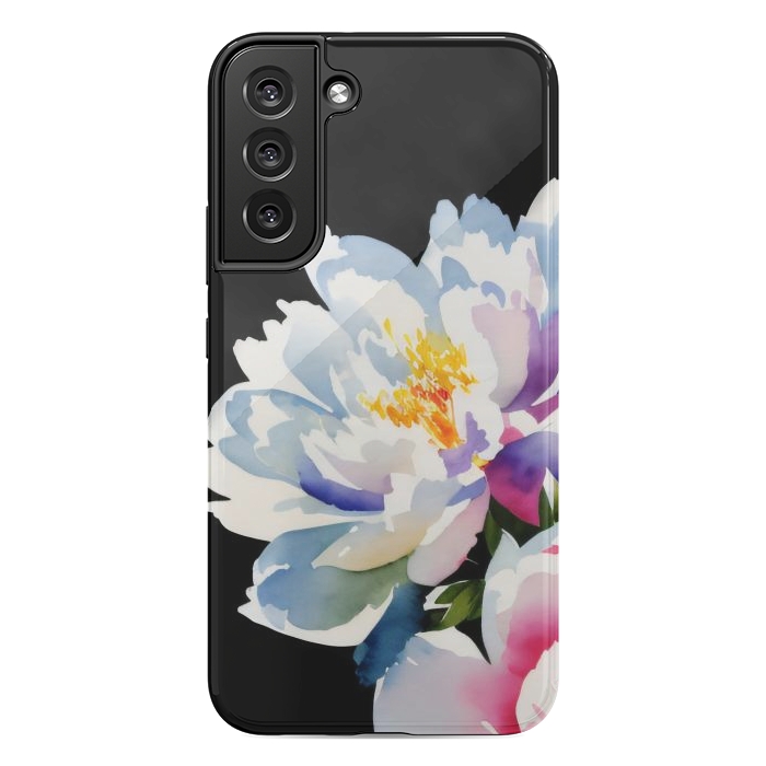 Galaxy S22 plus StrongFit Watercolour painted peony flower on black - peony petals by Oana 