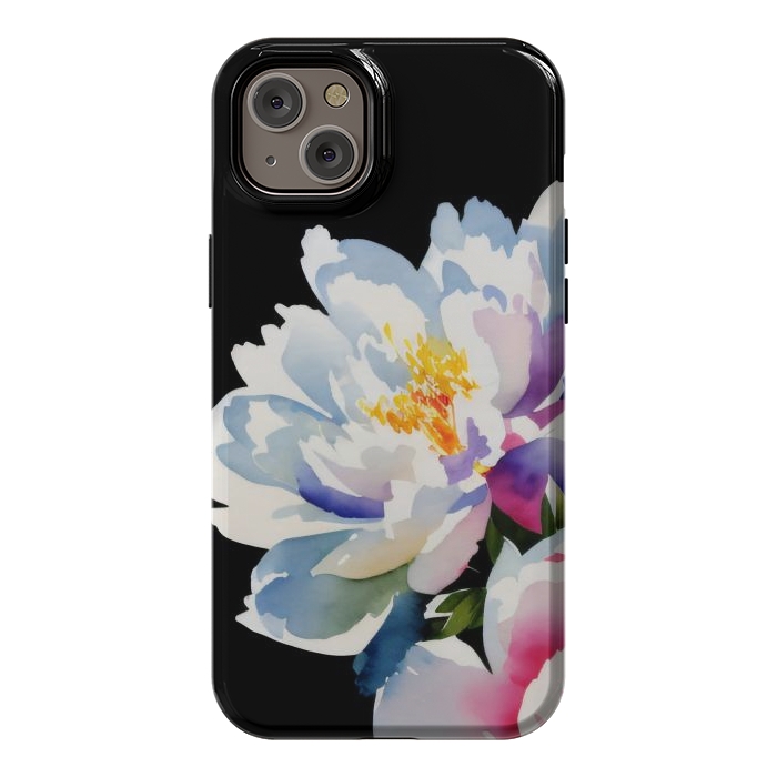 iPhone 14 Plus StrongFit Watercolour painted peony flower on black - peony petals by Oana 