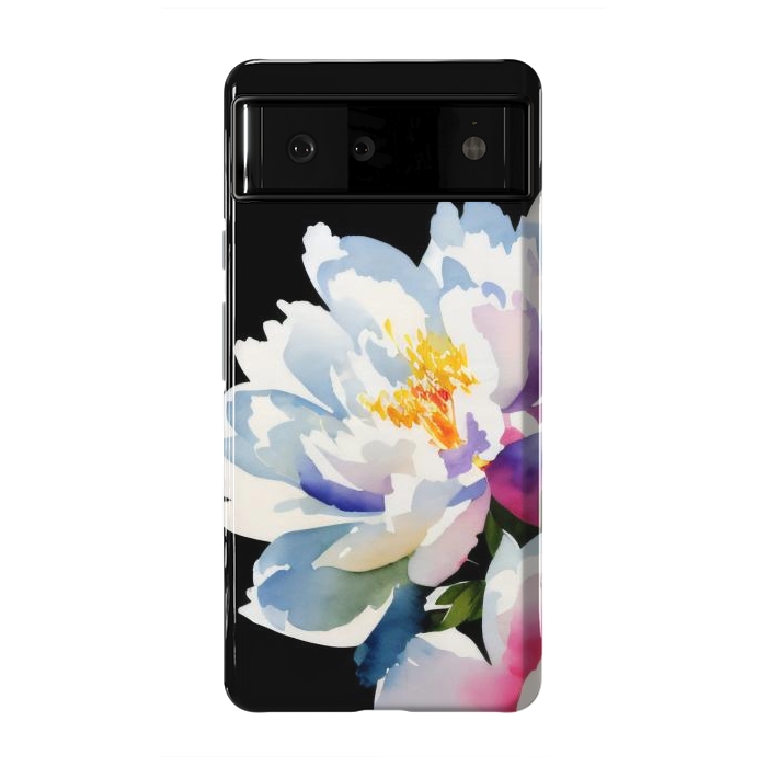 Pixel 6 StrongFit Watercolour painted peony flower on black - peony petals by Oana 