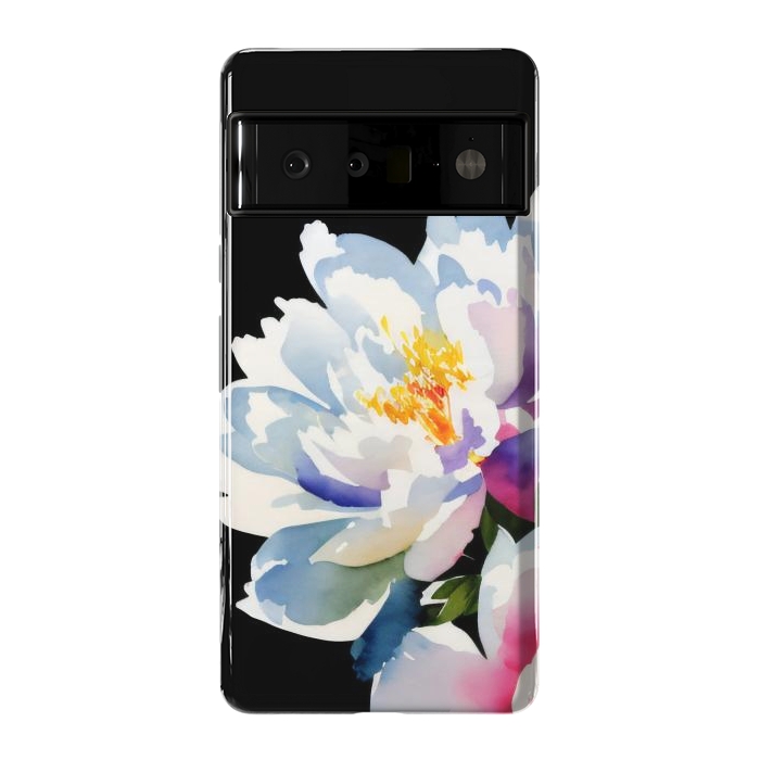 Pixel 6 Pro StrongFit Watercolour painted peony flower on black - peony petals by Oana 