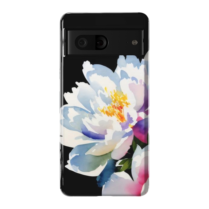 Pixel 7 StrongFit Watercolour painted peony flower on black - peony petals by Oana 