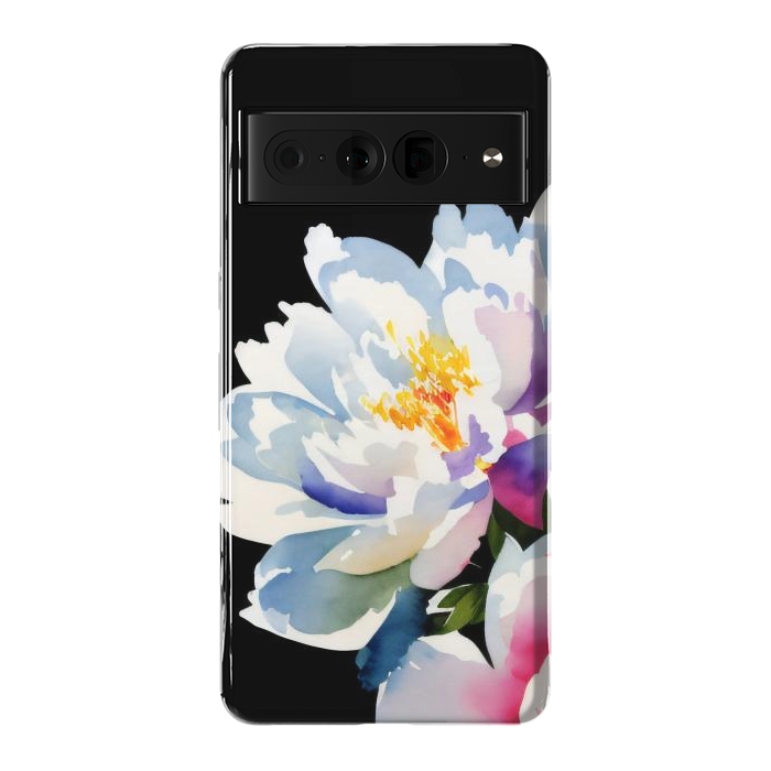 Pixel 7 Pro StrongFit Watercolour painted peony flower on black - peony petals by Oana 