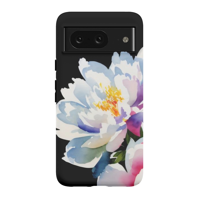 Pixel 8 StrongFit Watercolour painted peony flower on black - peony petals by Oana 