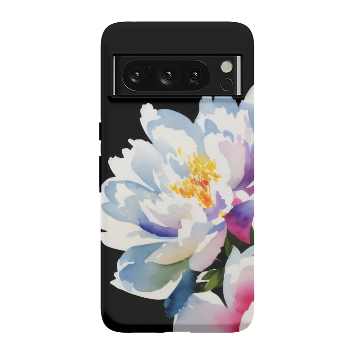 Pixel 8 Pro StrongFit Watercolour painted peony flower on black - peony petals by Oana 