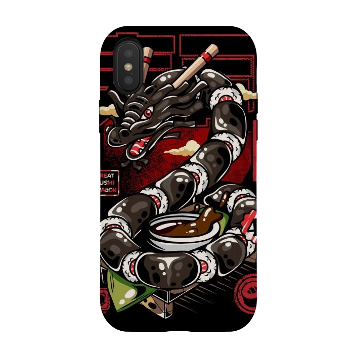 iPhone Xs / X StrongFit Great Sushi Dragon Japanese by LM2Kone