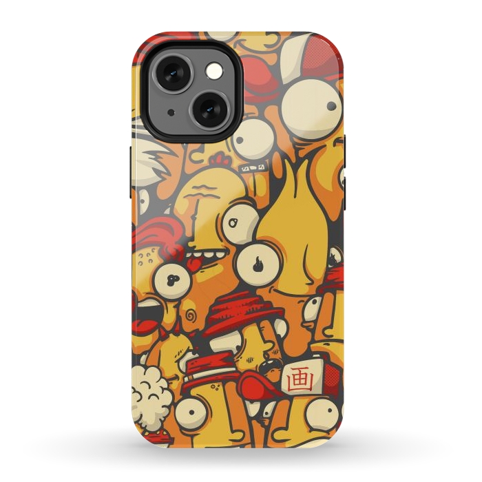 iPhone 13 mini StrongFit yellow cartoon characters by Manuvila