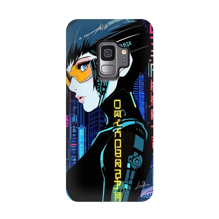 Galaxy S9 StrongFit Cyberpunk Blue Neon Girl by LM2Kone