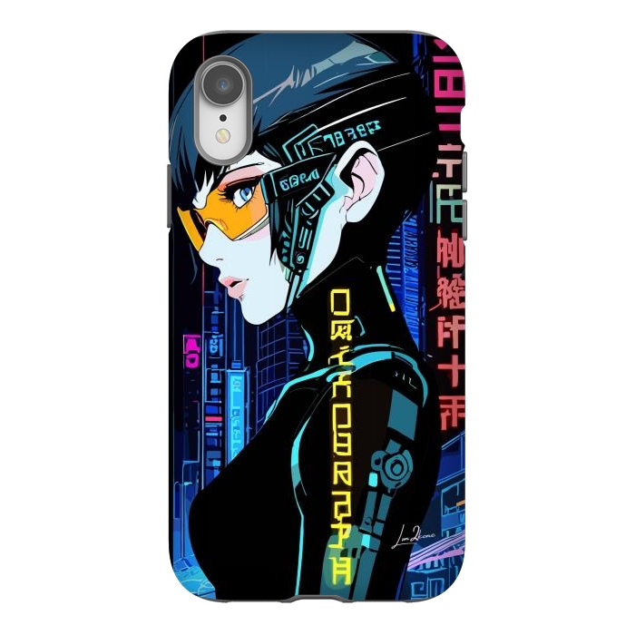 iPhone Xr StrongFit Cyberpunk Blue Neon Girl by LM2Kone