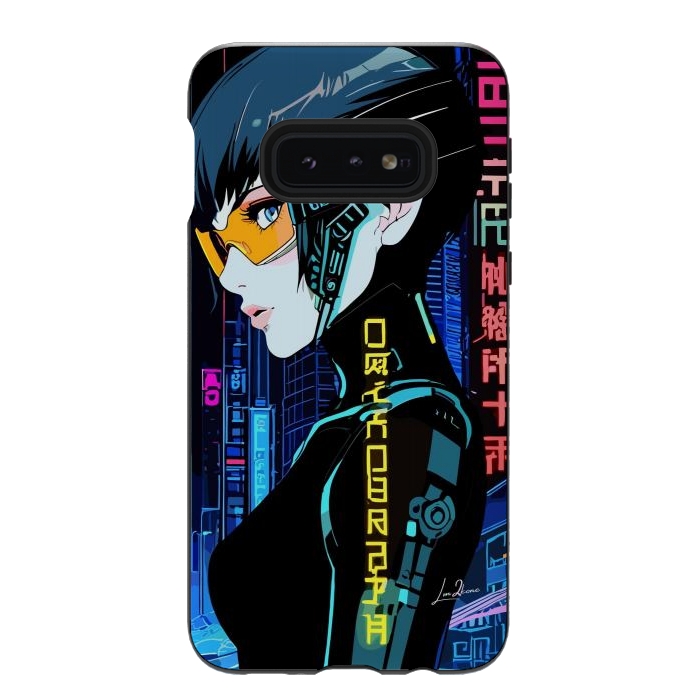 Galaxy S10e StrongFit Cyberpunk Blue Neon Girl by LM2Kone