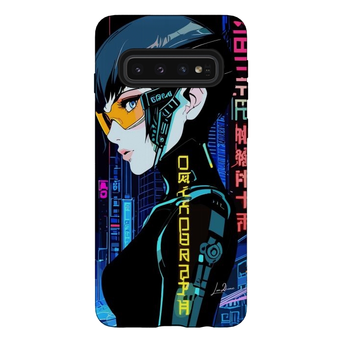 Galaxy S10 StrongFit Cyberpunk Blue Neon Girl by LM2Kone