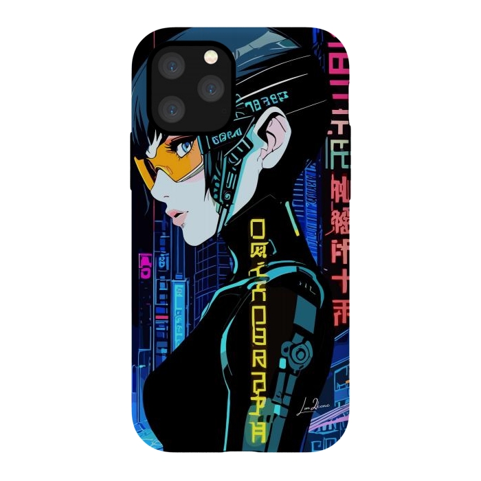 iPhone 11 Pro StrongFit Cyberpunk Blue Neon Girl by LM2Kone