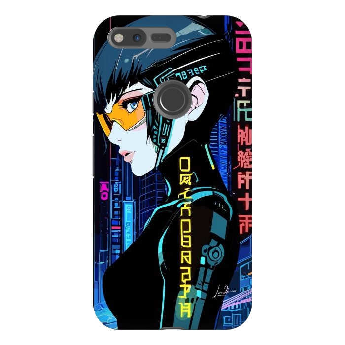 Pixel XL StrongFit Cyberpunk Blue Neon Girl by LM2Kone