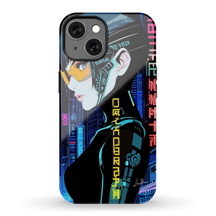 iPhone 13 StrongFit Cyberpunk Blue Neon Girl by LM2Kone