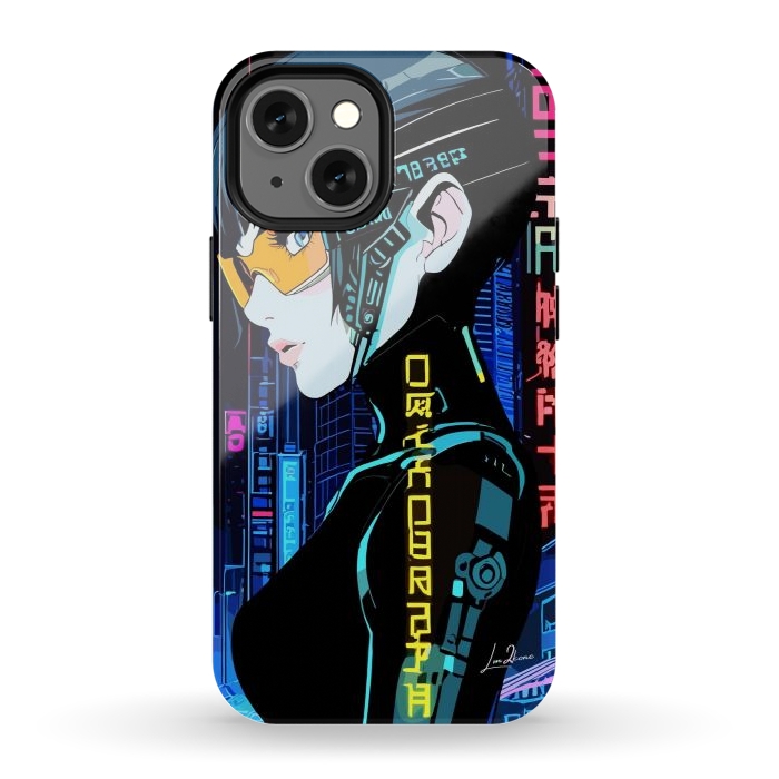 iPhone 13 mini StrongFit Cyberpunk Blue Neon Girl by LM2Kone