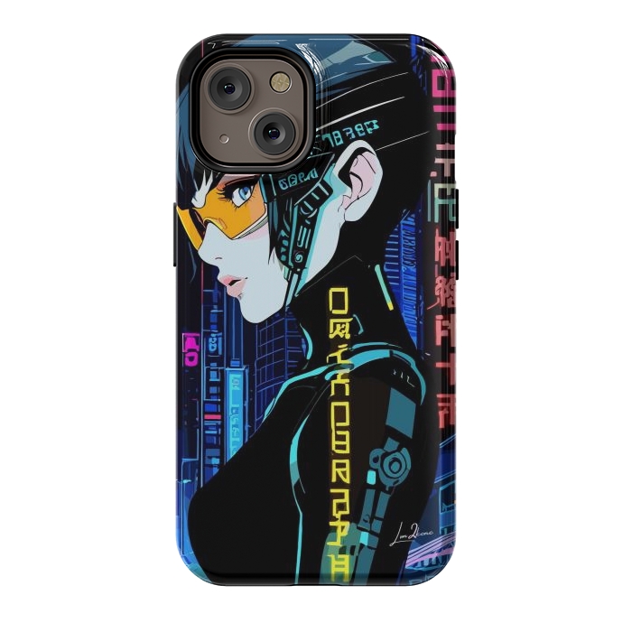 iPhone 14 StrongFit Cyberpunk Blue Neon Girl by LM2Kone