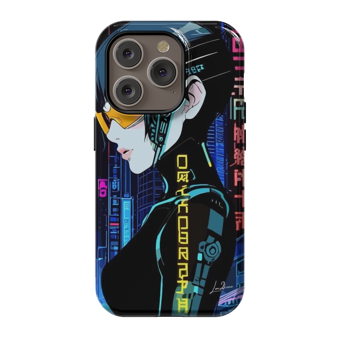 iPhone 14 Pro StrongFit Cyberpunk Blue Neon Girl by LM2Kone