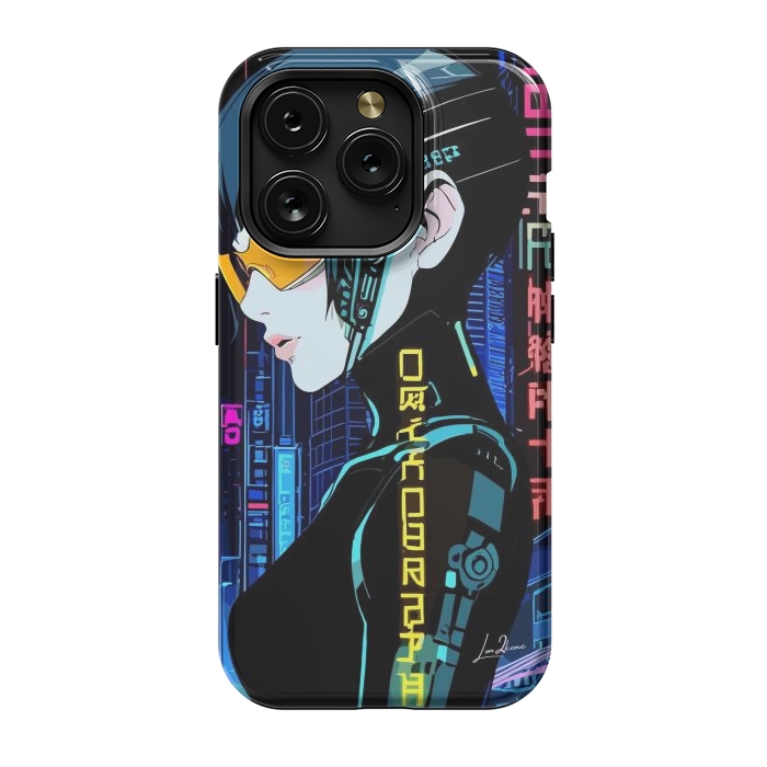 iPhone 15 Pro StrongFit Cyberpunk Blue Neon Girl by LM2Kone