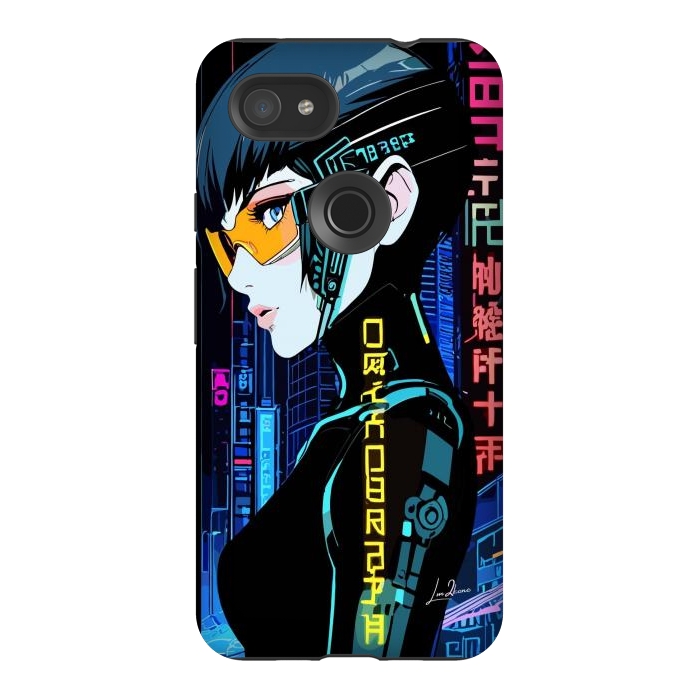 Pixel 3AXL StrongFit Cyberpunk Blue Neon Girl by LM2Kone