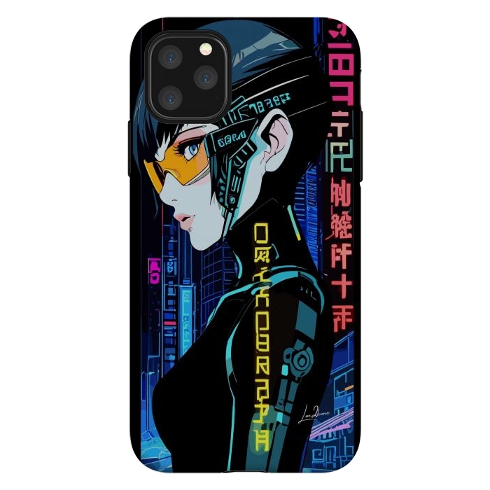 iPhone 11 Pro Max StrongFit Cyberpunk Blue Neon Girl by LM2Kone