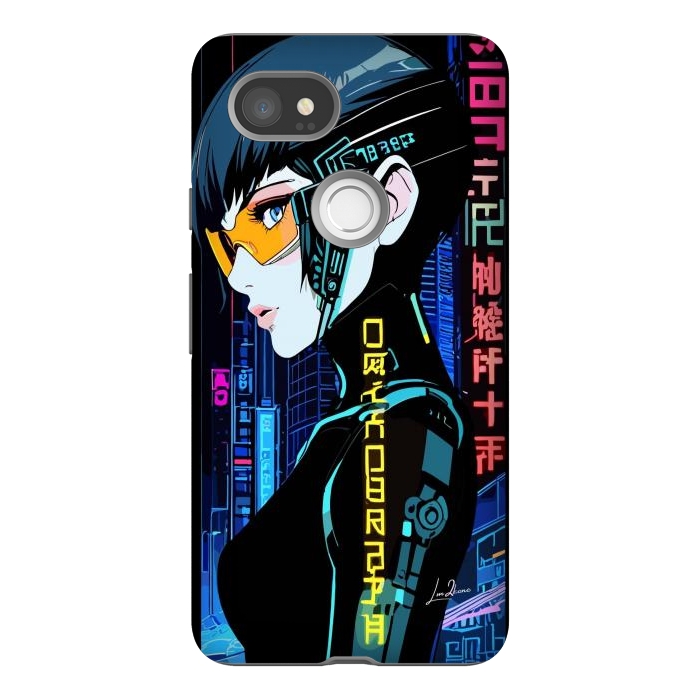 Pixel 2XL StrongFit Cyberpunk Blue Neon Girl by LM2Kone