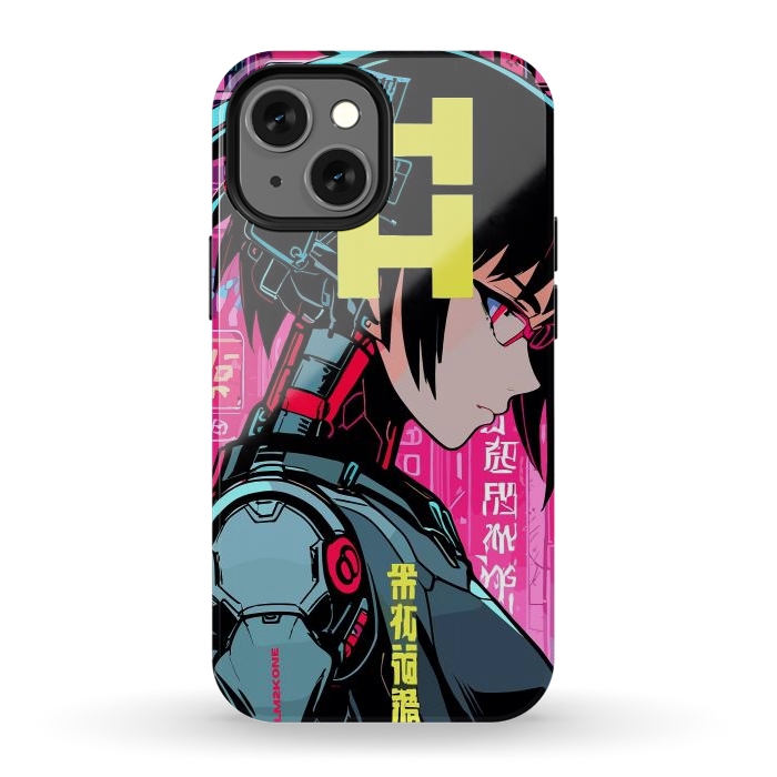 iPhone 13 mini StrongFit Cyberpunk Cyborg Girl by LM2Kone