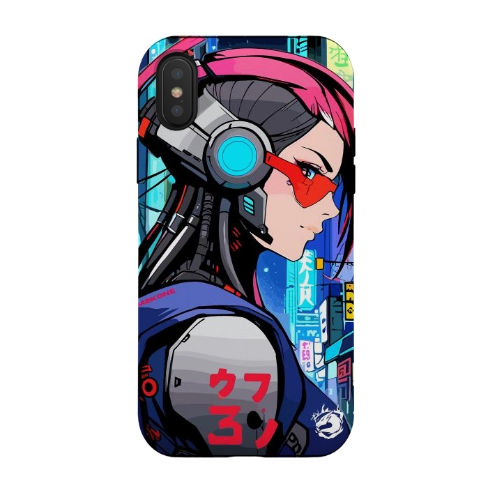 iPhone Xs / X StrongFit Neon Cyberpunk Girl by LM2Kone