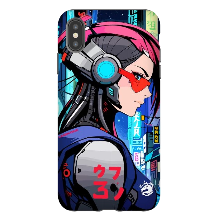 iPhone Xs Max StrongFit Neon Cyberpunk Girl by LM2Kone