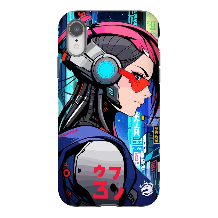 iPhone Xr StrongFit Neon Cyberpunk Girl by LM2Kone