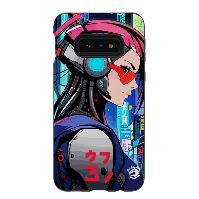 Galaxy S10e StrongFit Neon Cyberpunk Girl by LM2Kone