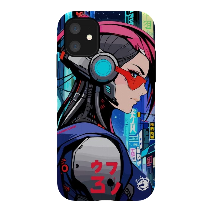 iPhone 11 StrongFit Neon Cyberpunk Girl by LM2Kone