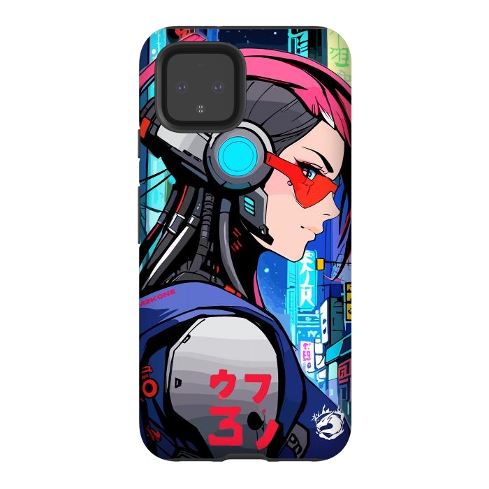 Pixel 4 StrongFit Neon Cyberpunk Girl by LM2Kone