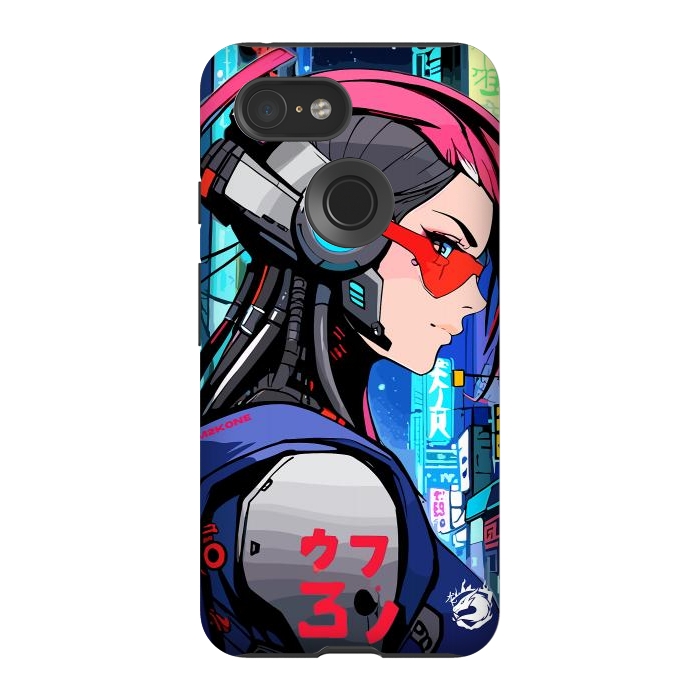 Pixel 3 StrongFit Neon Cyberpunk Girl by LM2Kone