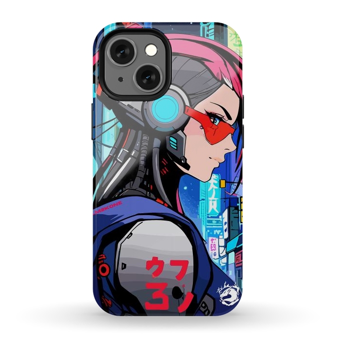 iPhone 12 mini StrongFit Neon Cyberpunk Girl by LM2Kone