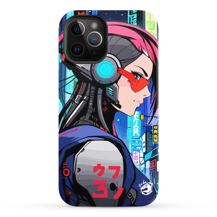 iPhone 12 Pro StrongFit Neon Cyberpunk Girl by LM2Kone