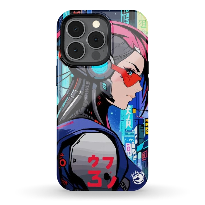 iPhone 13 pro StrongFit Neon Cyberpunk Girl by LM2Kone